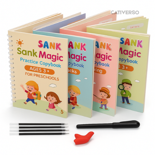 KIT 4 Cadernos de Caligrafia Mágicos