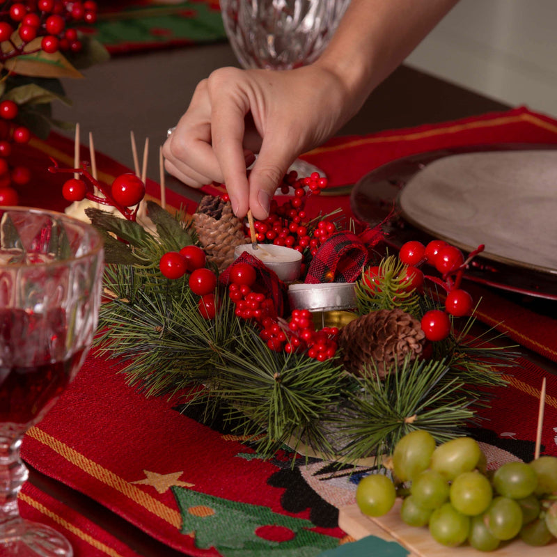 Arranjo de Mesa com Porta Velas Enfeite Natalino