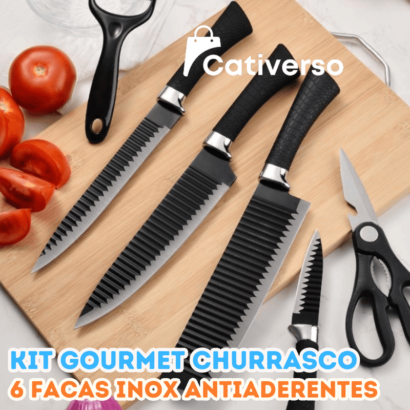 Kit Gourmet Churrasco - 6 Facas Inox Antiaderentes