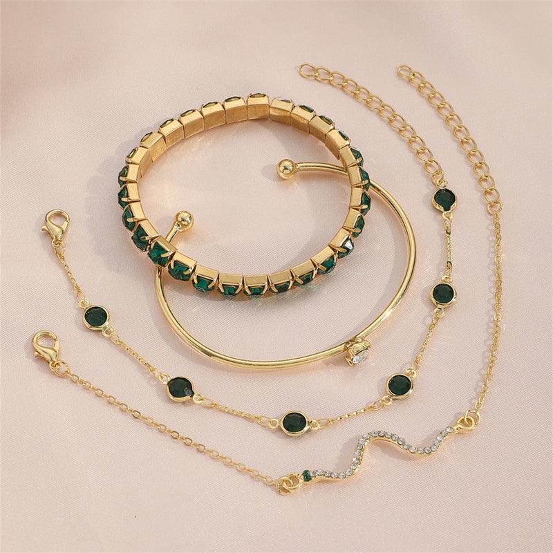 Verdinix - Conjunto de 4 pulseiras de cobra com strass verde